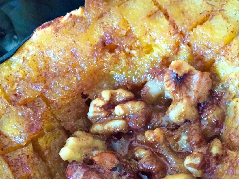 Roasted acorn squash with caramelized walnuts
