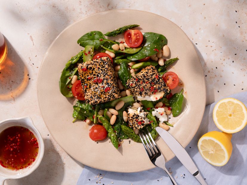 Crispy sesame-coated Feta with chili honey
