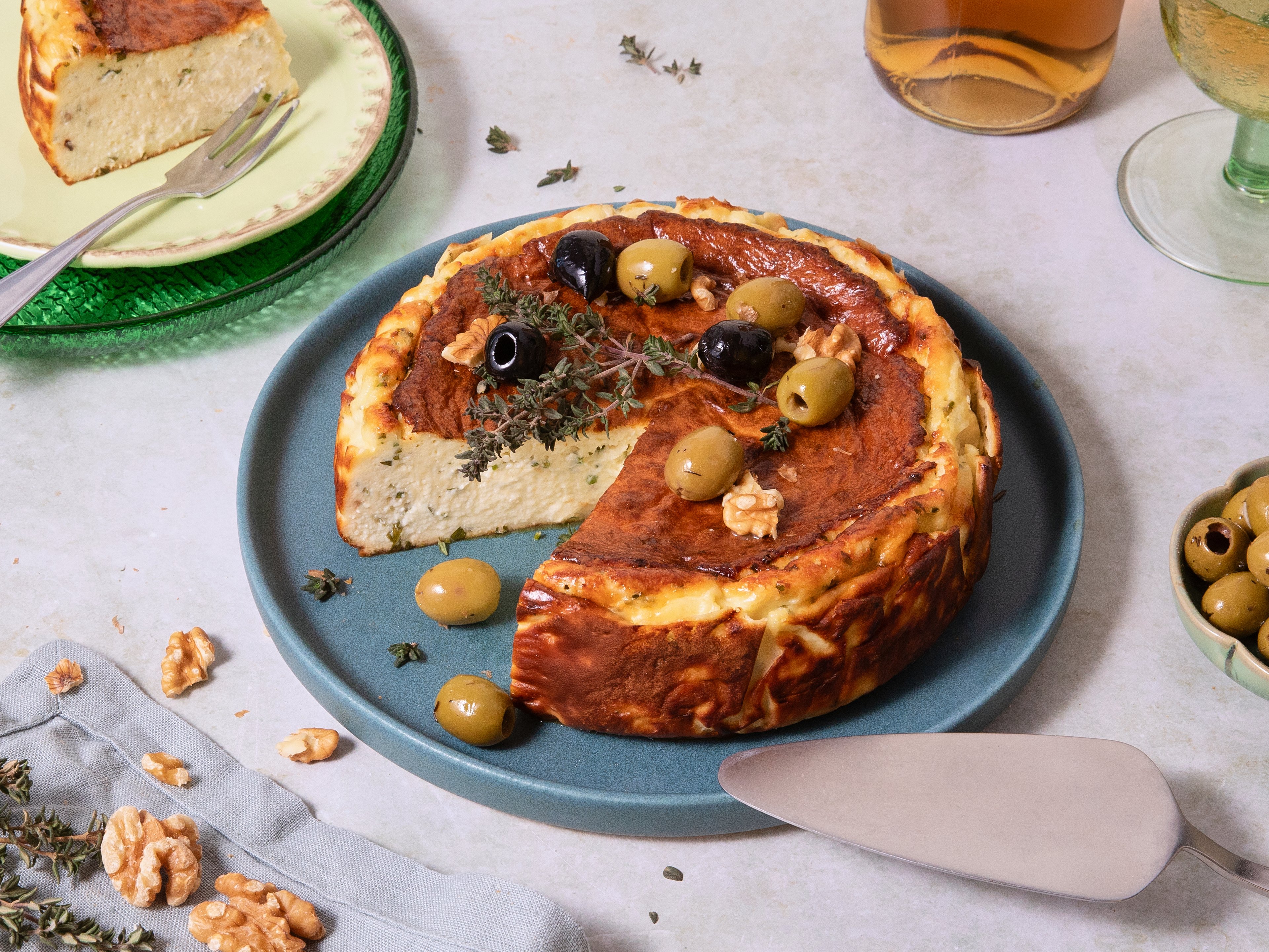 Savory basque cheesecake with herbs