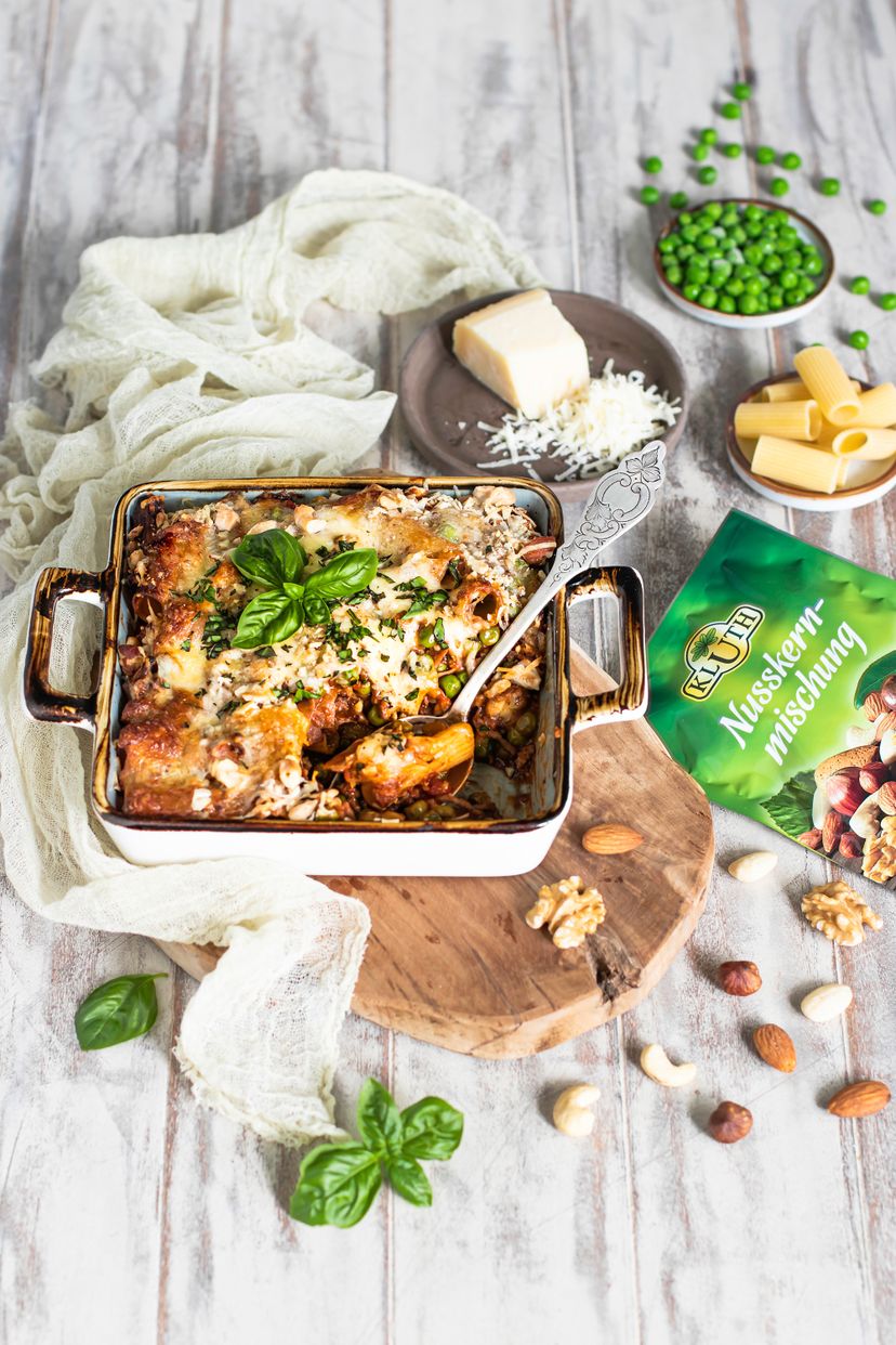 Pasta al forno mit Erbsen