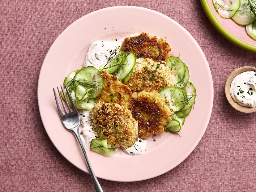 Crispy cheese and chive cauliflower fritters