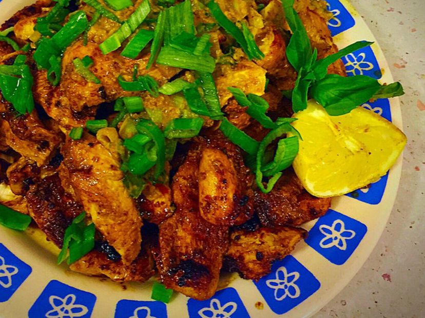 Spiced grilled chicken with basil-cherry tomato salad