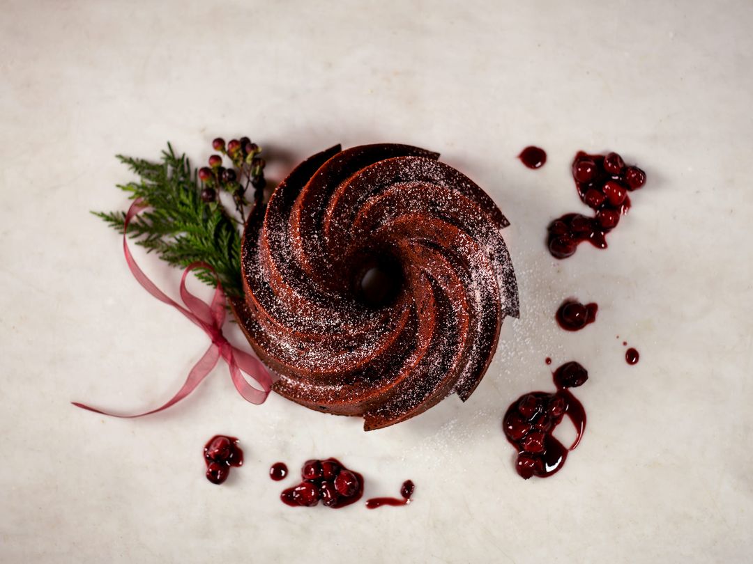 Cherry chocolate rum cake